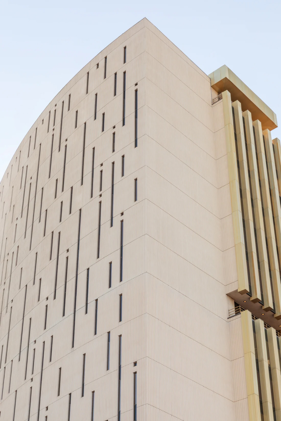 The exterior of the Punchcard Building overlooking Phoenix, AZ.